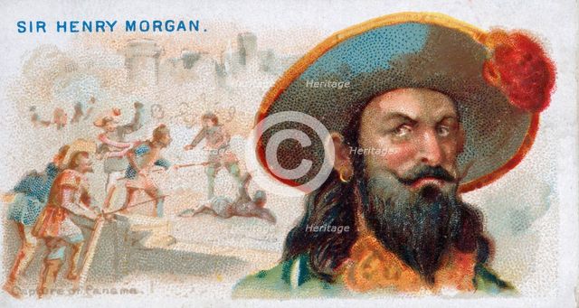 Cigarette Card Sir Henry Morgan, Capture of Panama , pub. 1888 (colour lithograph). Creator: American School (19th Century).