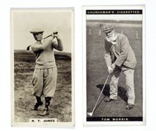 Cigarette cards of Bobby Jones and Tom Morris Sr, 1926-7. Creator: Unknown