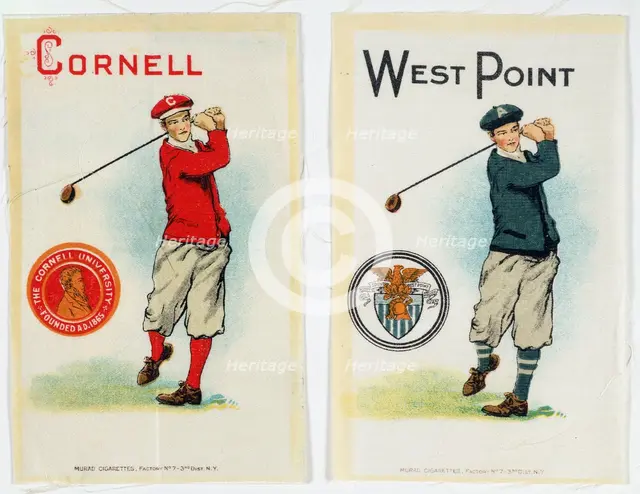 Cigarette cards for Cornell and West Point universities, American, c1900. Creator: Unknown.