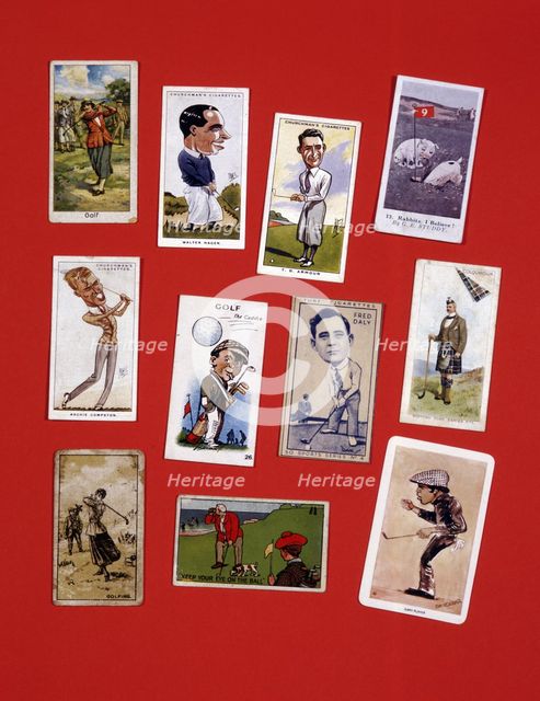 Cigarette cards, various golfers, 20th century. Creator: Unknown.