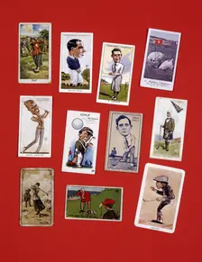 Cigarette cards, various golfers, 20th century. Creator: Unknown