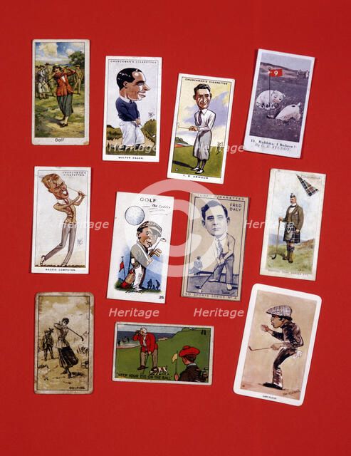 Cigarette cards, various golfers, 20th century. Artist: Unknown
