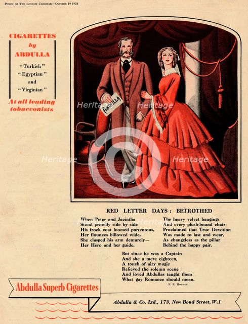 'Cigarettes by Abdulla - Red Letter Days: Betrothed', 1938. Artist: Unknown.