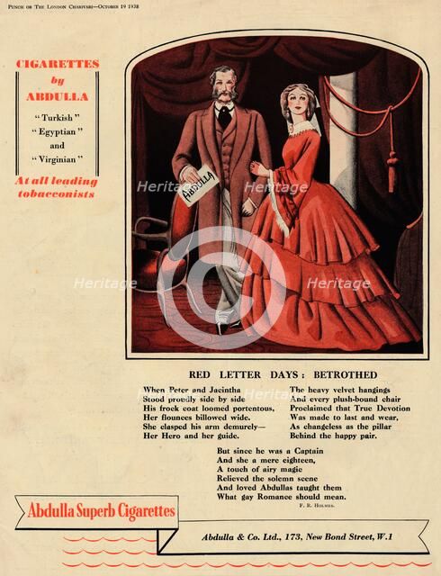 'Cigarettes by Abdulla - Red Letter Days: Betrothed', 1938. Artist: Unknown.