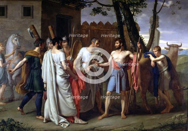 Cincinnatus leaving the plough to make laws in Rome', Lucius Quintus Cincinnatus, Roman dictator,…