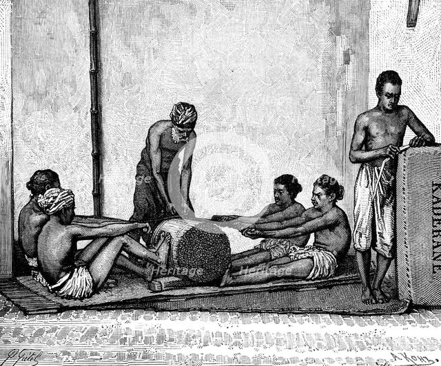 Cinnamon packing, India, 1895.Artist: Armand Kohl