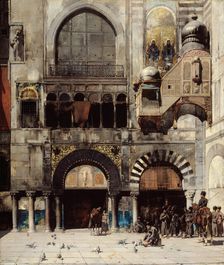 Circassian Cavalry Awaiting their Commanding Officer at the Door of a Byzantine Monument... Creator: Alberto Pasini