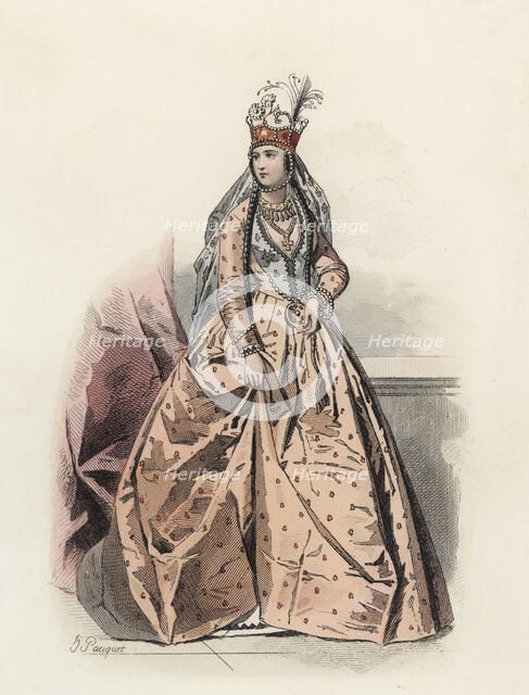 Circassian princess, in the modern age, color engraving 1870.