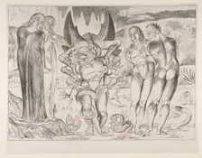 Circle of Theives: Agnello Brunelleschi Attacked By a Six-Footed Serpent, from Dan..., ca. 1825-27. Creator: William Blake