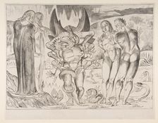 Circle of Theives: Agnello Brunelleschi Attacked By a Six-Footed Serpent, from Dan..., ca. 1825-27. Creator: William Blake