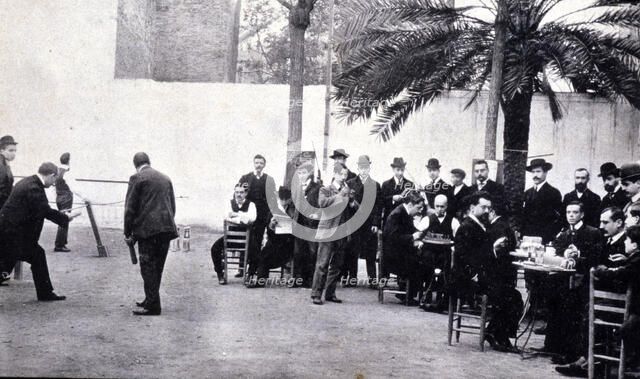 Circle and outdoor games in the courtyard of the Cafe of the Centro Autonomista de Dependientes d…