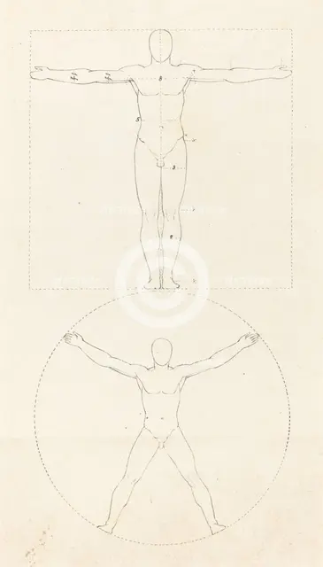Circle and Square of the Human Figure, published 1829. Creator: George Scharf.