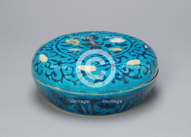 Circular Covered Box with Floral and Lingzhi Mushroom Scrolls, Ming dynasty (1368-1644), 16th cent. Creator: Unknown.
