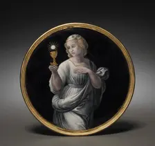 Circular Enamel Plaque with Figure of Ecclesia (?), 16th century. Creator: Unknown
