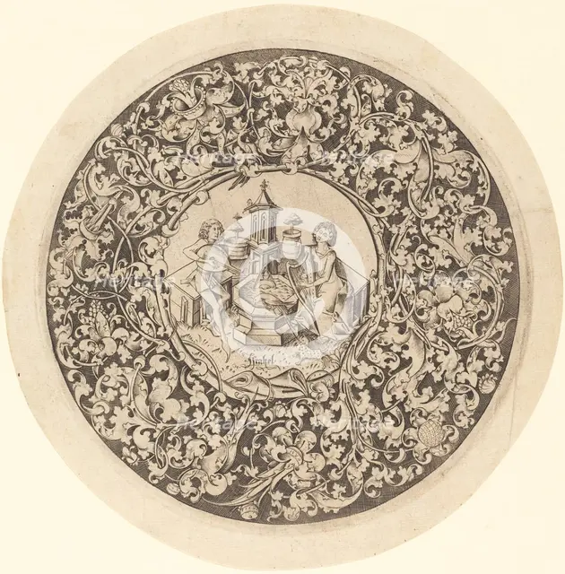 Circular Ornament with Musicians Playing near a Well, c. 1495/1503. Creator: Israhel van Meckenem.
