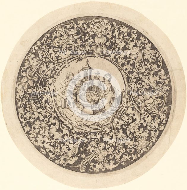 Circular Ornament with Musicians Playing near a Well, c. 1495/1503. Creator: Israhel van Meckenem.