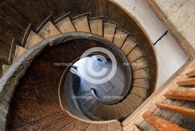 Circular staircase leading down to the water bastion, Upnor Castle, Upper Upnor, Kent, c2000s(?). Artist: Unknown.