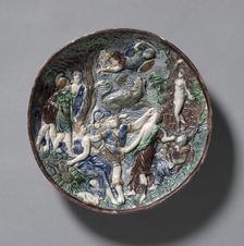 Circular Plate with Perseus and Andromeda, late 1500s. Creator: Bernard Palissy (French, 1510-1589), circle of