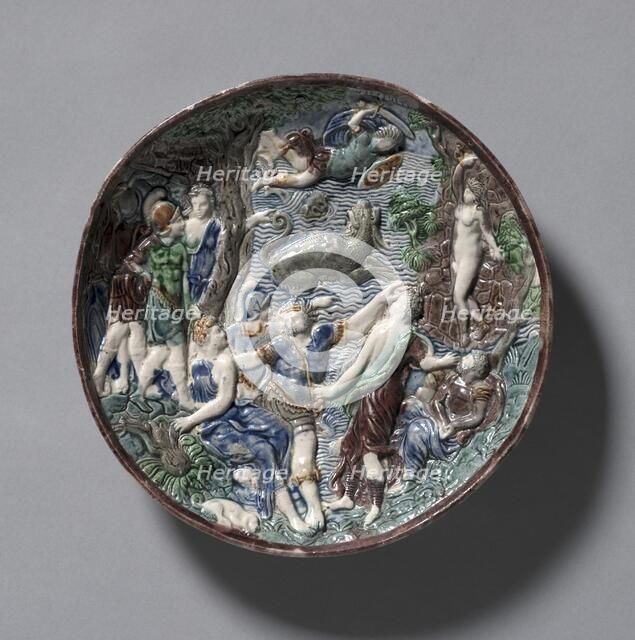 Circular Plate with Perseus and Andromeda, late 1500s. Creator: Bernard Palissy (French, 1510-1589), circle of.