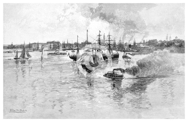 Circular Quay, Sydney Harbour, New South Wales, Australia, 1886.Artist: J Hellawell