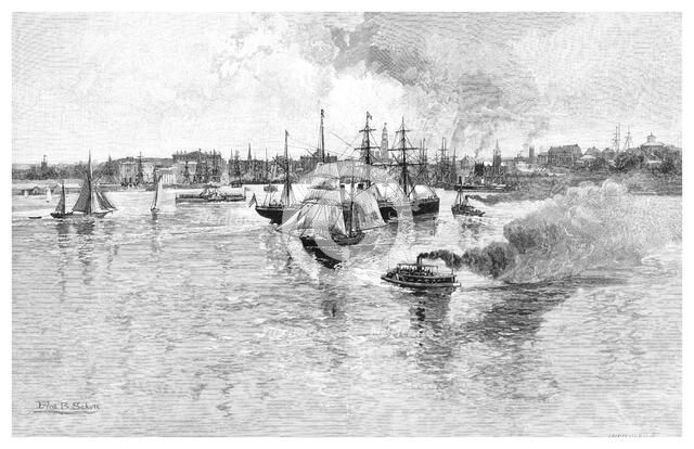 Circular Quay, Sydney Harbour, New South Wales, Australia, 1886.Artist: J Hellawell