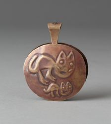 Circular Tweezers with Two Felines Incised on Surface, Probably A.D. 1000/1400. Creator: Unknown