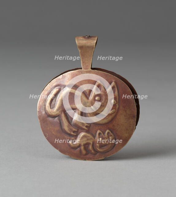 Circular Tweezers with Two Felines Incised on Surface, Probably A.D. 1000/1400. Creator: Unknown.