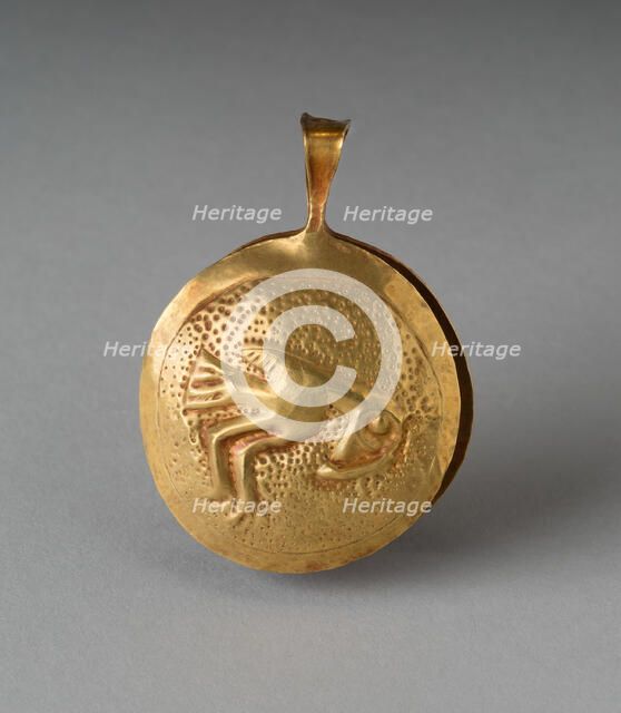 Circular Tweezers with Bird in Relief Against a Stippled Background, Probably A.D. 1000/1400. Creator: Unknown.