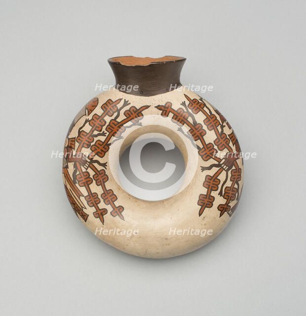 Circular Vessel Depicting Figures Holding Ceremonial Staffs, 180 B.C./A.D. 500. Creator: Unknown.