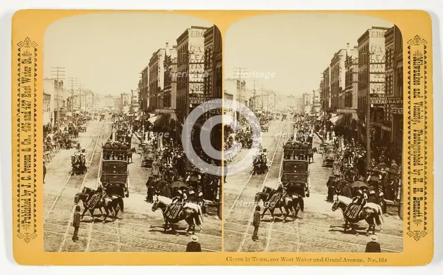Circus in Town, cor West Water and Grand Avenue, 1880/89. Creator: Henry Hamilton Bennett.