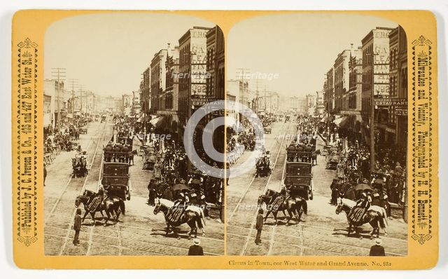 Circus in Town, cor West Water and Grand Avenue, 1880/89. Creator: Henry Hamilton Bennett.