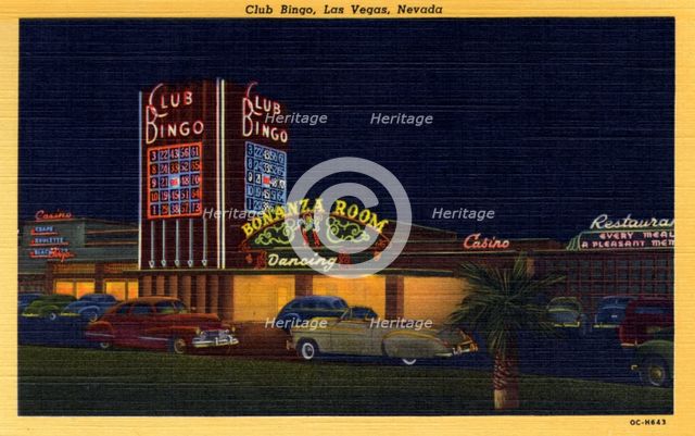 'Club Bingo, Las Vegas, Nevada', postcard, 1950. Artist: Unknown