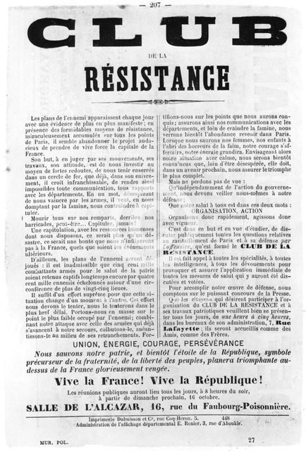 Club de la Resistance, from French Political posters of the Paris Commune,  May 1871. Artist: Unknown