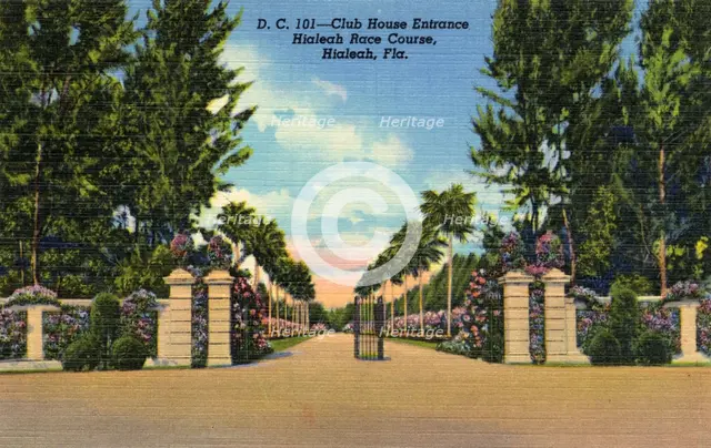 Club house entrance, Hialeah Park Race Course, Miami, Florida, USA, 1938. Artist: Unknown