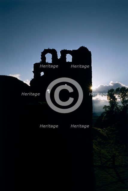 Clun Castle, Shropshire at sunset, 1990. Artist: Unknown