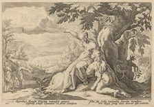Clymene Urging Phaeton to Find Helios, 1589. Creator: Goltzius, Workshop of Hendrick, after Hendrick Gol