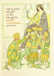 Clad in purple and gold so fair, Though the Deadly Nightshade's upon her, 1899. Creator: Walter Crane