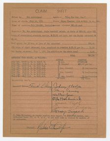 Claim sheet for unpaid salary for orchestra musicians, 1941. Creator: Unknown