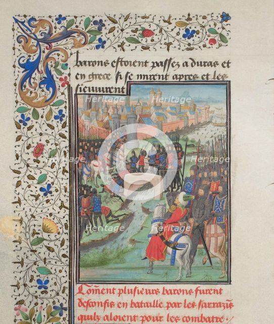 Clash of the army of the barons and the Saracens. Miniature from the Historia by William of Tyre, 1460s. Artist: Anonymous  