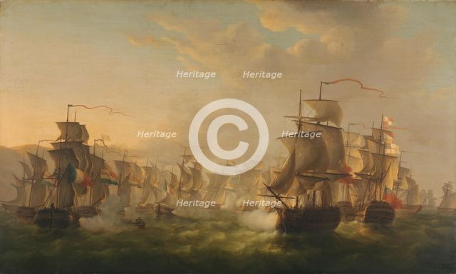 Clash of the Dutch and British Fleets during the Passage of the Dutch Flotilla to Boulogne (1804), 1 Creator: Martinus Schouman.