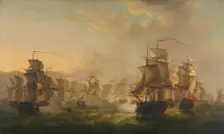 Clash of the Dutch and British Fleets during the Passage of the Dutch Flotilla to Boulogne (1804), 1 Creator: Martinus Schouman