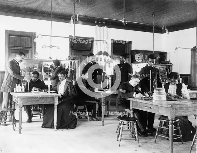Class in capillary physics at Hampton Institute, Hampton, Virginia, 1899 and 1900. Creator: Frances Benjamin Johnston.