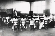 Class in the girl’s day continuation school, Rowntrees, York, Yorkshire, 1910