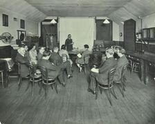 Class of adults studying antiques, Brixton Commercial Evening Institute, London, 1930