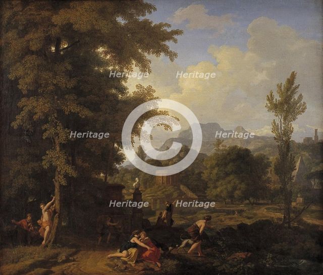 Classical Landscape with Diana (?) and her Nymphs, 1683-1686. Creators: Johannes Glauber, Gerard de Lairesse.