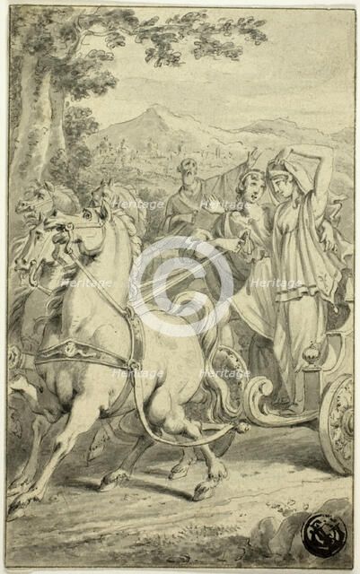 Classical Scene with Young Couple in Chariot, 1824. Creator: Jacob Smies.