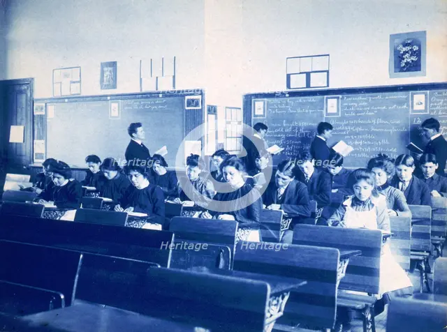 Classroom at the Indian Industrial School, Carlisle, Pennsylvania, between 1901 and 1903. Creator: Frances Benjamin Johnston.