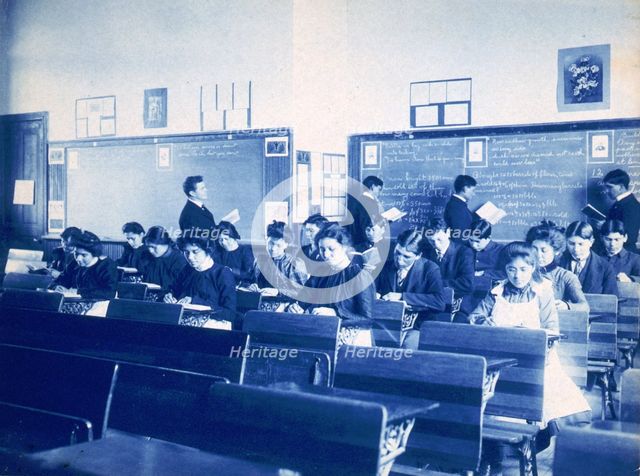 Classroom at the Indian Industrial School, Carlisle, Pennsylvania, between 1901 and 1903. Creator: Frances Benjamin Johnston.