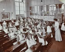 Classroom scene, Albion Street Girls School, Rotherhithe, London, 1908