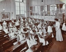 Classroom scene, Albion Street Girls School, Rotherhithe, London, 1908
